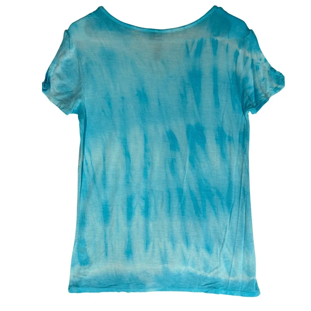 Allie & Rob Aqua and White Tie Dye Split Short-Sleeve Tee Shirt Womens Small NWT